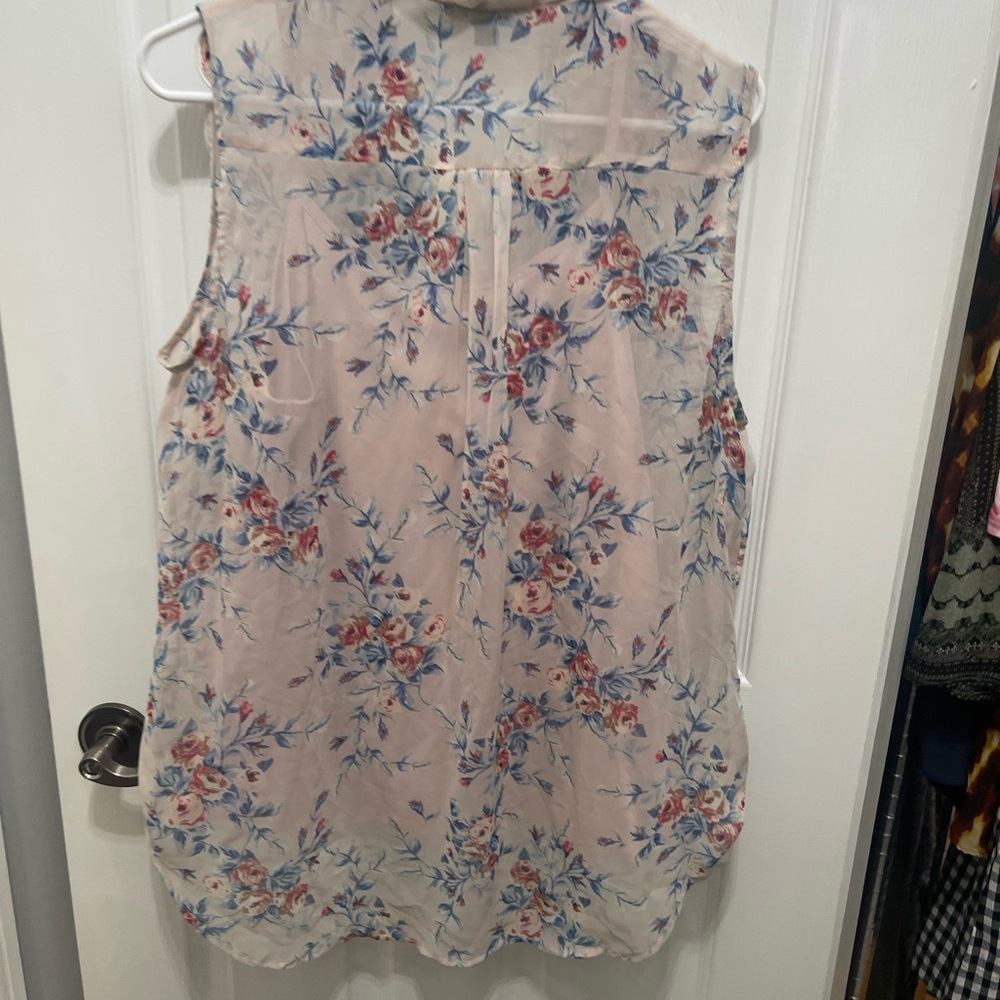 Sara Michelle Floral Drape Blouse - Cream and Blue - Picture 13 of 14